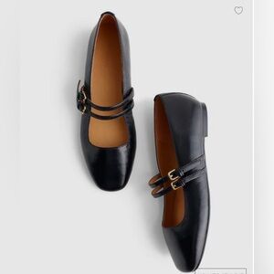 NWOB Madewell The Greta Double Strap Ballet Flats Black Leather Size 8.5